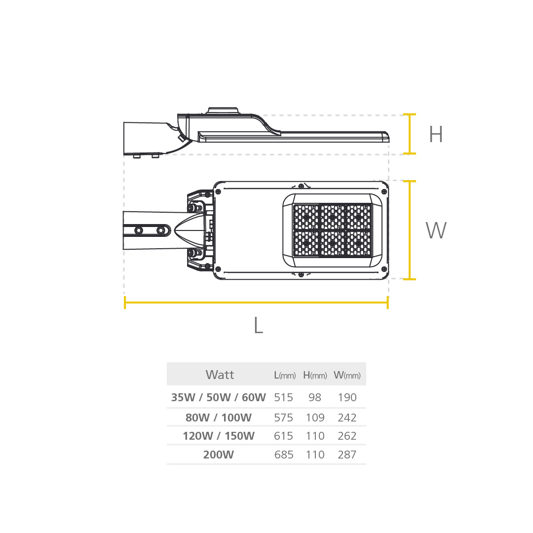 Led Street  Light ZD229 dimensiones